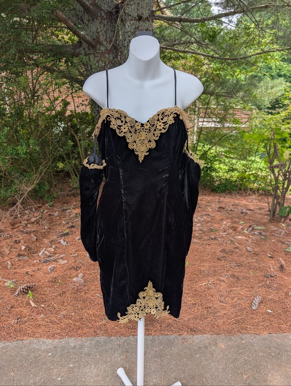 Vintage Steppin Out Black Gold Velvet Velour Dress Juniors Size 9